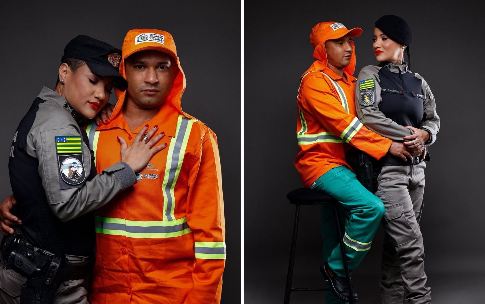 PM que fez ensaio com gari para comemorar 25 anos de união diz que sonhou com esposo antes mesmo de conhecê-lo — Foto: Paloma Resende/Arquivo pessoal