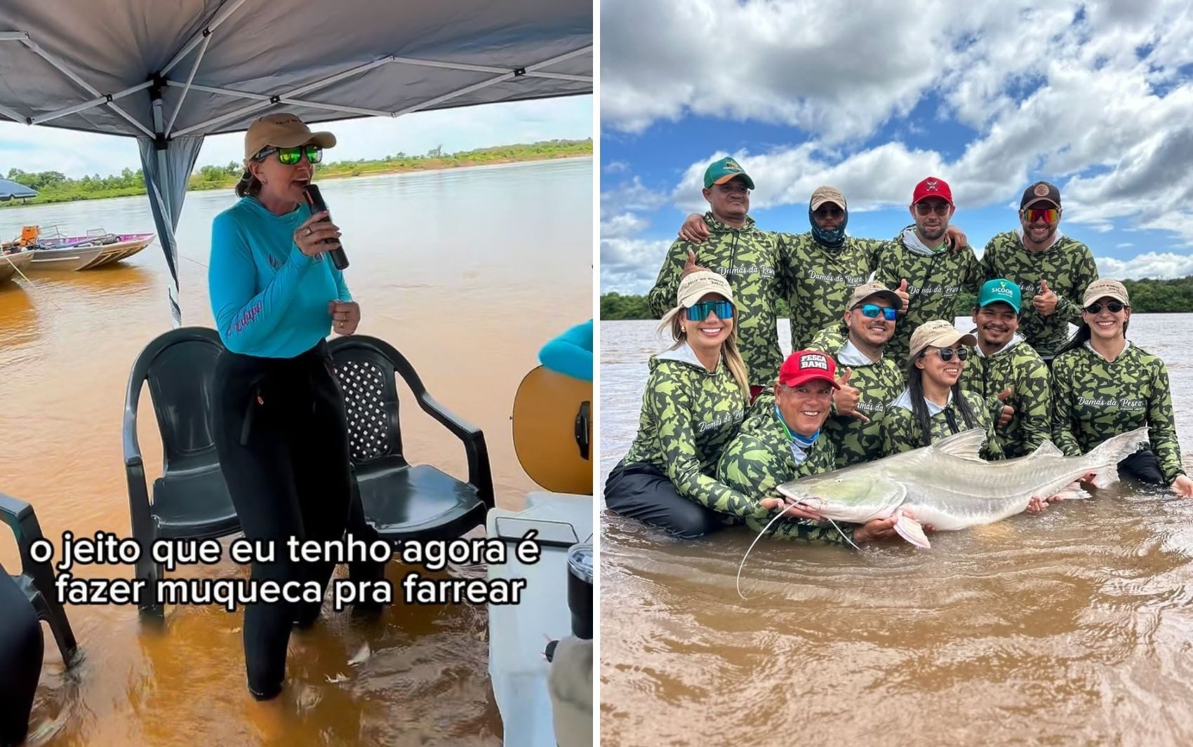 Mulheres divertem com versão feminina da música ‘Que Pescar que Nada’ em acampamento no Rio Araguaia; passeios contam com guias — Foto: Reprodução/Instagram Damas da pesca