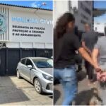 Mãe e padrastro sendo presos suspeitos de estupro de criança de 9 anos — Foto: Divulgação/ PC