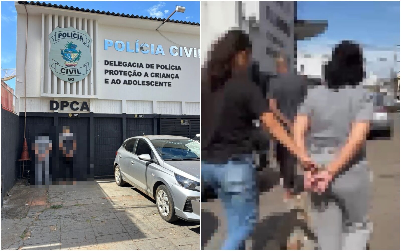Mãe e padrastro sendo presos suspeitos de estupro de criança de 9 anos — Foto: Divulgação/ PC