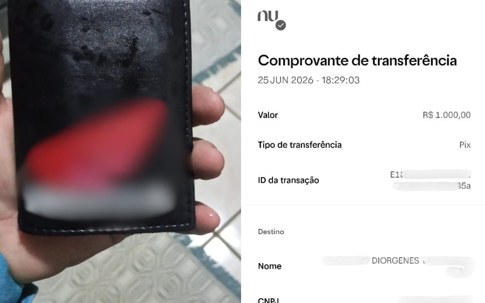 Piscineiro perde carteira com R$ 1 mil, e recebe valor em Pix após campanha na internet em Goiânia, Goiás — Foto: Reprodução/Arquivo Pessoal de Diórgenes Vinícius