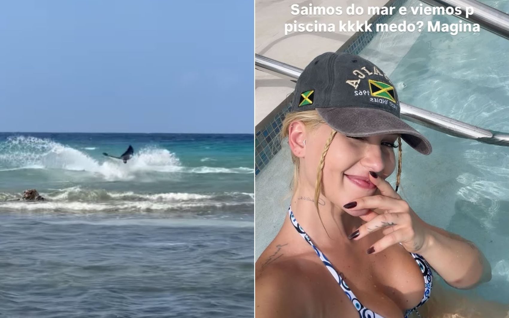 Virginia compartilhou o momento em que um tubarão atacou uma arraia durante passeio no mar, na Jamaica — Foto: Reprodução/Instagram de Virginia Fonseca