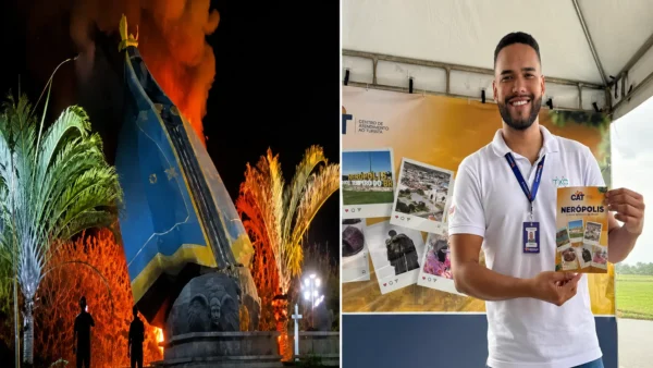 Monumento de 10 metros de altura é consumido por chamas em cinco minutos | Foto: Reprodução