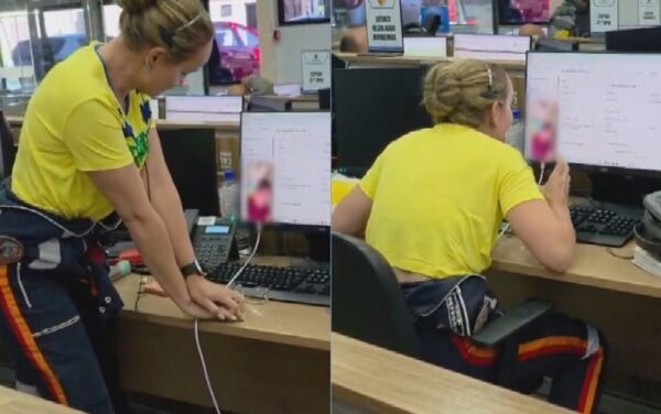 Médica socorrista do Samu orientou pessoa que acompanhava torcedor que teve uma parada cardíaca, em Goiânia, durante o jogo do Brasil — Foto: Reprodução/ TV Anhanguera