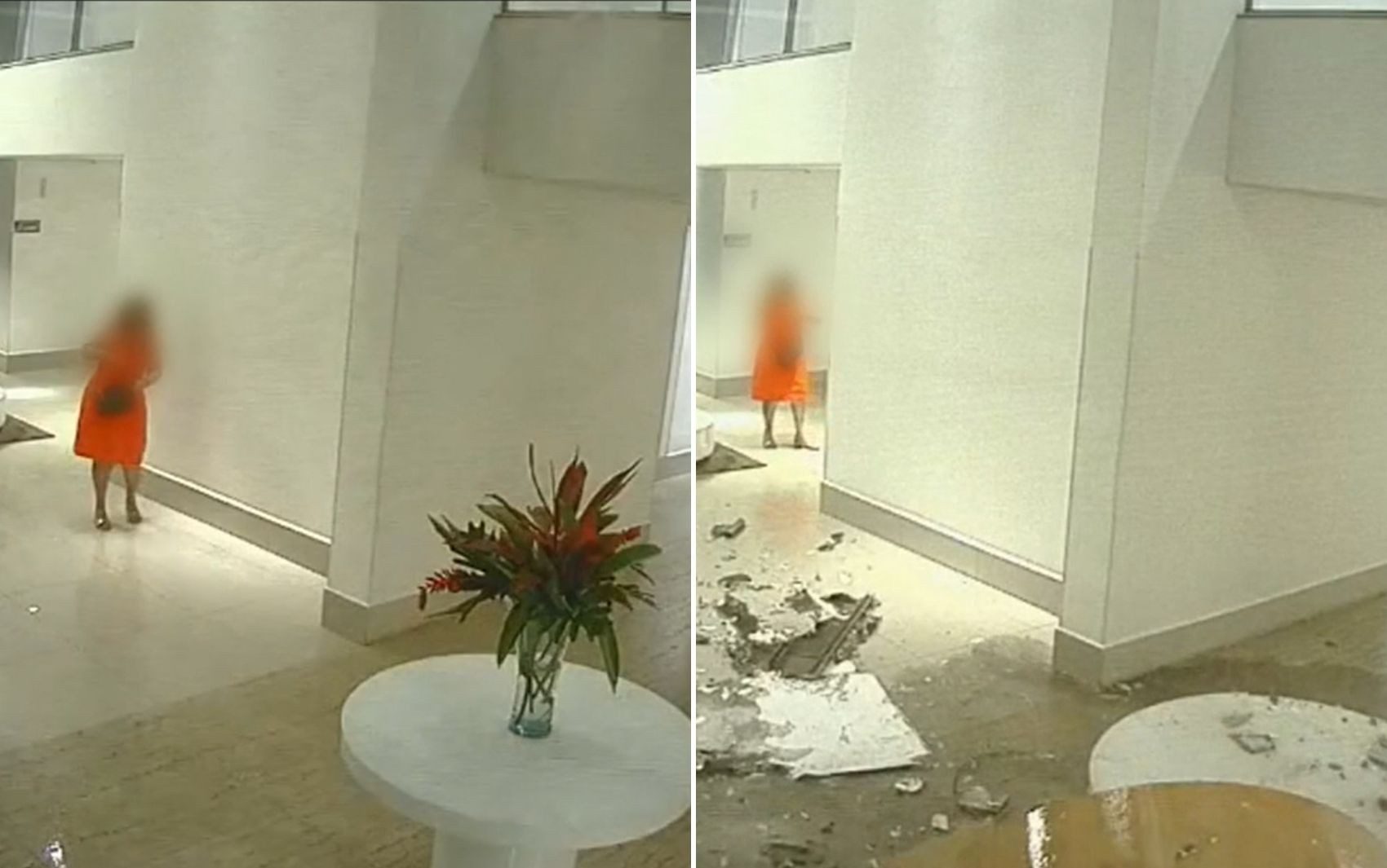 Moradora viu momento em que lustre caiu em saguão de prédio, em Goiás — Foto: Reprodução/TV Anhanguera