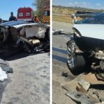 Carro ficou destruído depois de batida na GO-080 — Foto: Divulgação/Corpo de Bombeiros