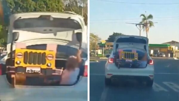 Criança no porta-malas de carro em Inhumas — Foto: Reprodução/TV Anhanguera